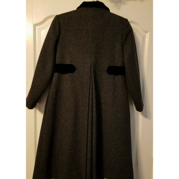 GIRLS ROTHSCHILD GRAY/BLACK PLEATED WOOL DBL BREASTED VELVET TRIM COAT Size 10 - Picture 2 of 5